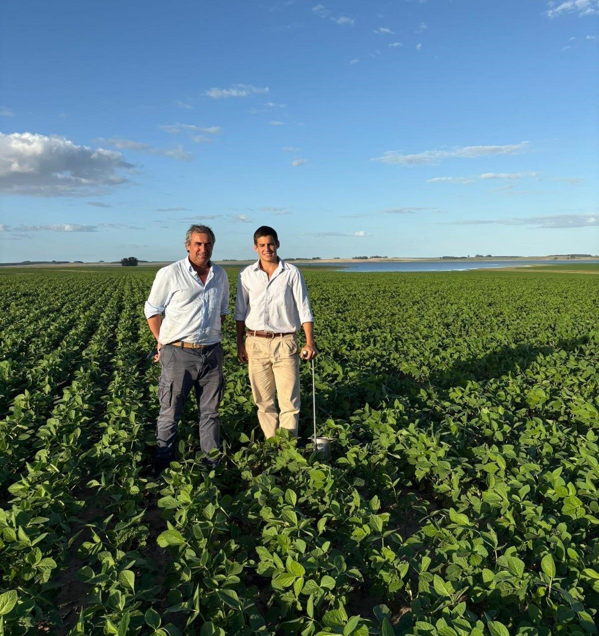 Pablo Manuel Otegui and Juan Manuel Otegui in a soybean field in Uruguay